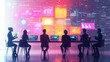 © Thanyaporn - Group of Professionals Analyzing Digital Data Visualizations in a Futuristic Conference Room with Colorful Graphs and Charts on a Screen