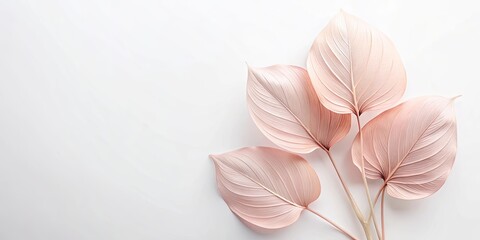 Wall Mural - delicate blush-toned leaves arranged on a white background, offering a serene and minimalist aesthet