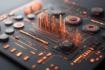 Poster - Abstract digital interface with glowing orange bars and controls.