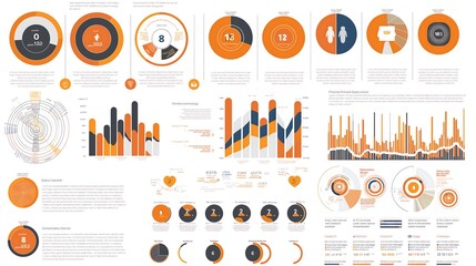 Poster - Infographic design with circular graphs illustrating employee engagement scores and bar charts tracking workforce productivity improvements.