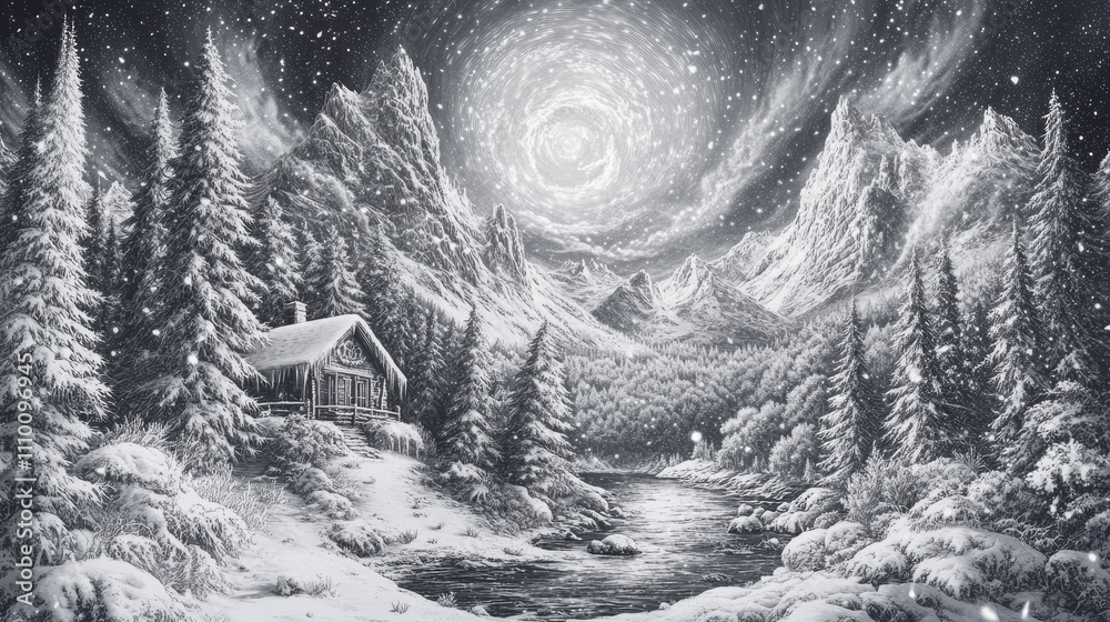 Winter mountain landscapes. Mountains and forest, trees in snow drifts ...