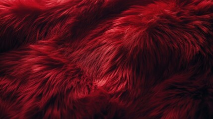 Poster - A close-up of soft, deep red fur with a textured surface, evoking a cozy, luxurious appearance, perfect for a winter setting