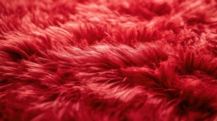 Poster - A close-up of vibrant red shaggy texture, resembling faux fur or carpet, creating a soft and inviting appearance with bold, plush fibers