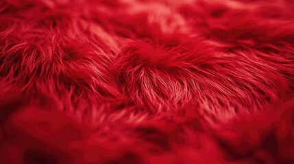 Poster - A close-up of vibrant red shaggy texture, resembling faux fur or carpet, creating a soft and inviting appearance with bold, plush fibers