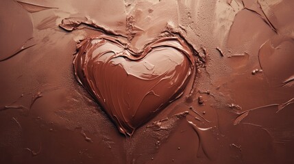 Poster - A delicate heart shape made of creamy substance on a rich brown surface, creating a soft, romantic feel with a smooth texture
