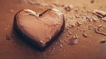 Poster - A delicate heart shape made of creamy substance on a rich brown surface, creating a soft, romantic feel with a smooth texture