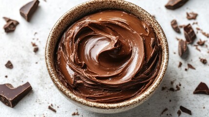 Aufkleber - A smooth, creamy chocolate spread on a surface, showcasing its rich, glossy texture as it flows and glistens in the light