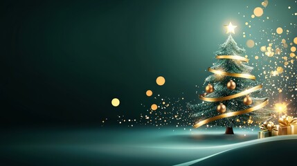 Aufkleber - Beautifully decorated Christmas tree with sparkling ornaments and twinkling lights, set against a rich dark green background. Perfect for a Merry Christmas and Happy Holidays greeting card.