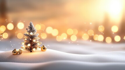 Aufkleber - Magical Christmas scene with a snow-covered tree and shimmering bokeh lights in the background. A perfect winter wonderland for creating festive banners and Christmas-themed designs.