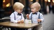 © Boomanoid - Adorable Toddlers in Bow Ties Enjoying Drinks at Outdoor Cafe