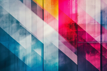 Poster - colorful abstract painting with blue, red, and yellow stripes. The painting has a modern and vibrant feel to it