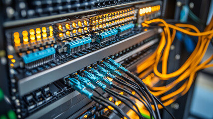 Poster - Data server rack for storage center vector icon. Cloud technology network and computer hardware equipment for database service room isolated infrastructure set. Digital secure farm element with cube