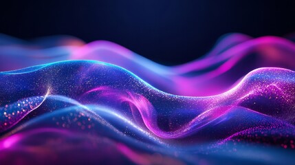Fototapete - An abstract digital hologram with swirling particle waves in soft pink, violet, and turquoise hues