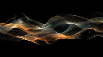 Fototapete - An abstract gradient hologram with a soft glow, showcasing intricate particle waves in green, blue, and purple tones