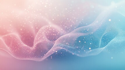 Fototapete - An abstract holographic gradient with flowing particle waves in shades of blue and pink, creating a calm digital wallpaper