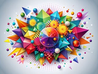 Aufkleber - abstract explosion of geometric shapes for web banners, featuring colorful designs and text areas on