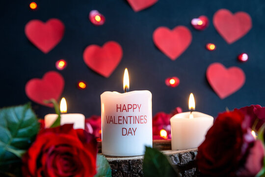 Happy valentines day greeting card banner lettering romantic red pink love heart theme background