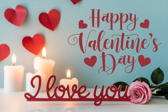 Happy valentines day greeting card banner lettering romantic red pink love heart theme background