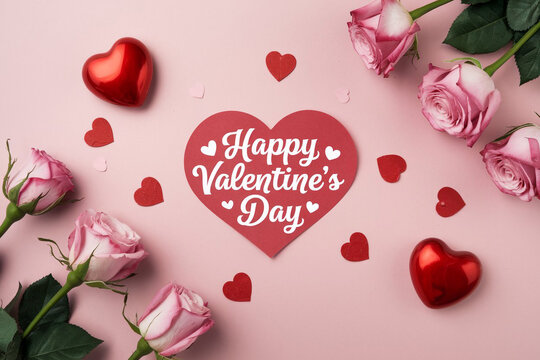 Happy valentines day greeting card banner lettering romantic red pink love heart theme background