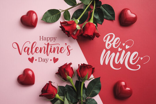 Happy valentines day greeting card banner lettering romantic red pink love heart theme background