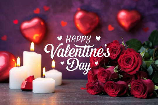 Happy valentines day greeting card banner lettering romantic red pink love heart theme background