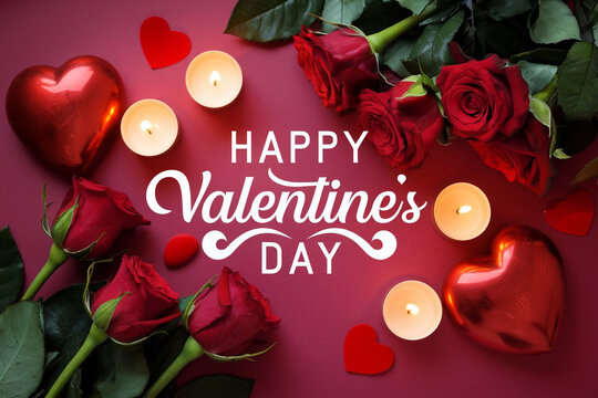 Happy valentines day greeting card banner lettering romantic red pink love heart theme background