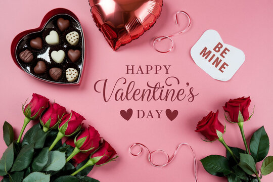 Happy valentines day greeting card banner lettering romantic red pink love heart theme background