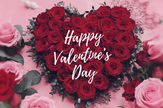 Happy valentines day greeting card banner lettering romantic red pink love heart theme background