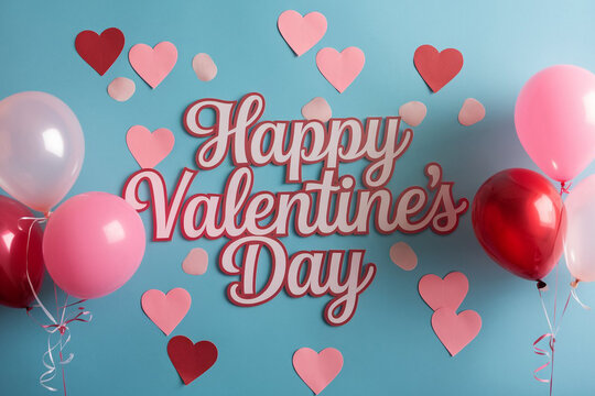 Happy valentines day greeting card banner lettering romantic red pink love heart theme background