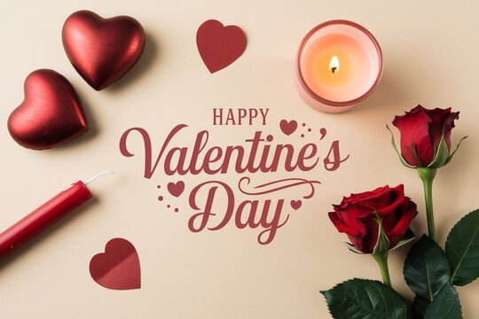 Happy valentines day greeting card banner lettering romantic red pink love heart theme background