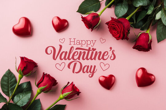 Happy valentines day greeting card banner lettering romantic red pink love heart theme background
