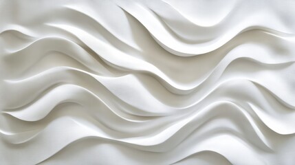 Fototapete - Elegant white waves cascading gently across a sleek, abstract white background 