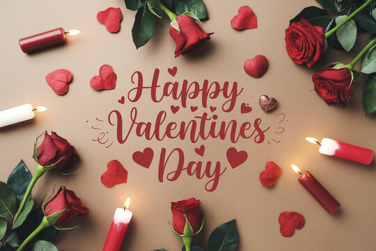 Happy valentines day greeting card banner lettering romantic red pink love heart theme background