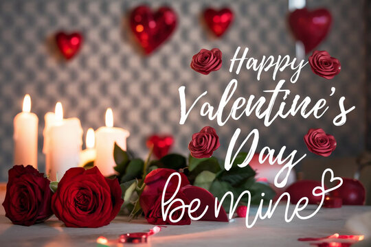 Happy valentines day greeting card banner lettering romantic red pink love heart theme background