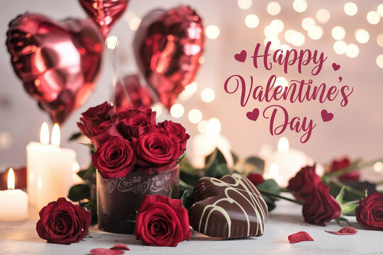 Happy valentines day greeting card banner lettering romantic red pink love heart theme background