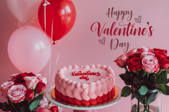 Happy valentines day greeting card banner lettering romantic red pink love heart theme background