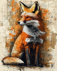 Vibrant abstract fox artwork digital art contemporary style urban environment artistic perspective nature-inspired concept