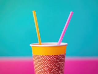 Wall Mural - Two-Straw Cup on Table