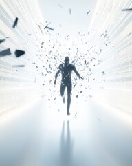 Poster - Futuristic action scene digital escape virtual environment high-tech atmosphere dynamic perspective conceptual art