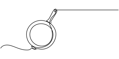 Poster - Frying pan icon continuous one line drawing vector. Single line frying pan icon vector background. Frying pan icon. One outline of a frying pan icon, Frying Pan Continuous Line Icon Web Banner, Single