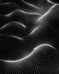 Poster - Dynamic digital waves virtual space abstract artwork dark environment futuristic perspective for modern aesthetics