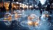 © นิโลบล ชํานาญธรรม - futuristic urban scene featuring glowing holographic spheres on bustling street, showcasing advanced technology and vibrant city life