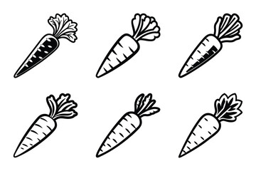 Wall Mural - carrot with leaves outline silhouette icon set on white background