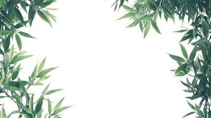 Poster - vibrant bamboo leaves creating a fresh abstract border on a clean white background for design and de