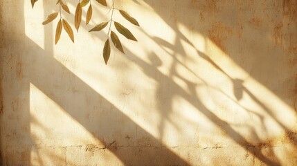 Poster - blurred shadows of tree branches cast on a textured wall during golden hour creating an abstract and