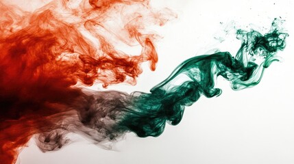 Wall Mural - abstract colorful smoke in red green and brown flowing gracefully on a white background creating a v