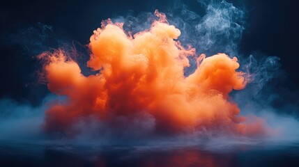 Poster - vibrant orange smoke billowing against a dark background creating a dramatic abstract visual effect 