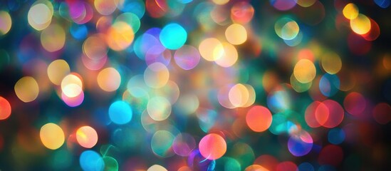 Poster - vibrant abstract bokeh lights creating a festive christmas tree holiday background with colorful def