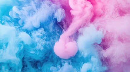 Poster - Colorful swirling smoke in vibrant shades of blue and pink against a clean white backdrop creating an artistic and dreamy atmosphere