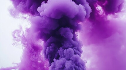 Poster - vibrant purple smoke billowing upwards creating an abstract pattern against a clean white background